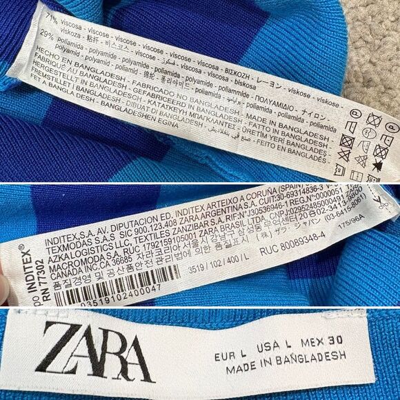 ZARA Blue Striped Long Sleeve Cropped Sweater Top Size L - Picture 6 of 12